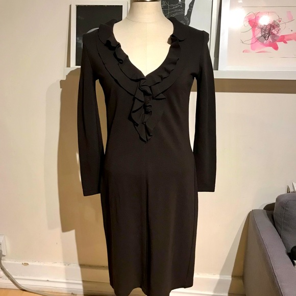 Philosophy Di Alberta Ferretti Dress, Ruffle, Chocolate Brown, US Size 6 - Picture 1 of 8
